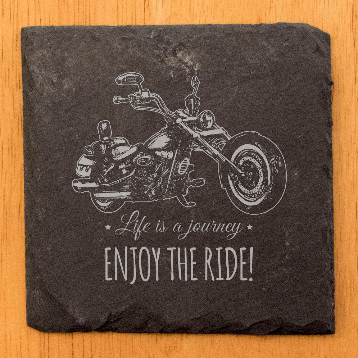 Coast in Style: Rustic Slate Coasters with Motorcycle Design