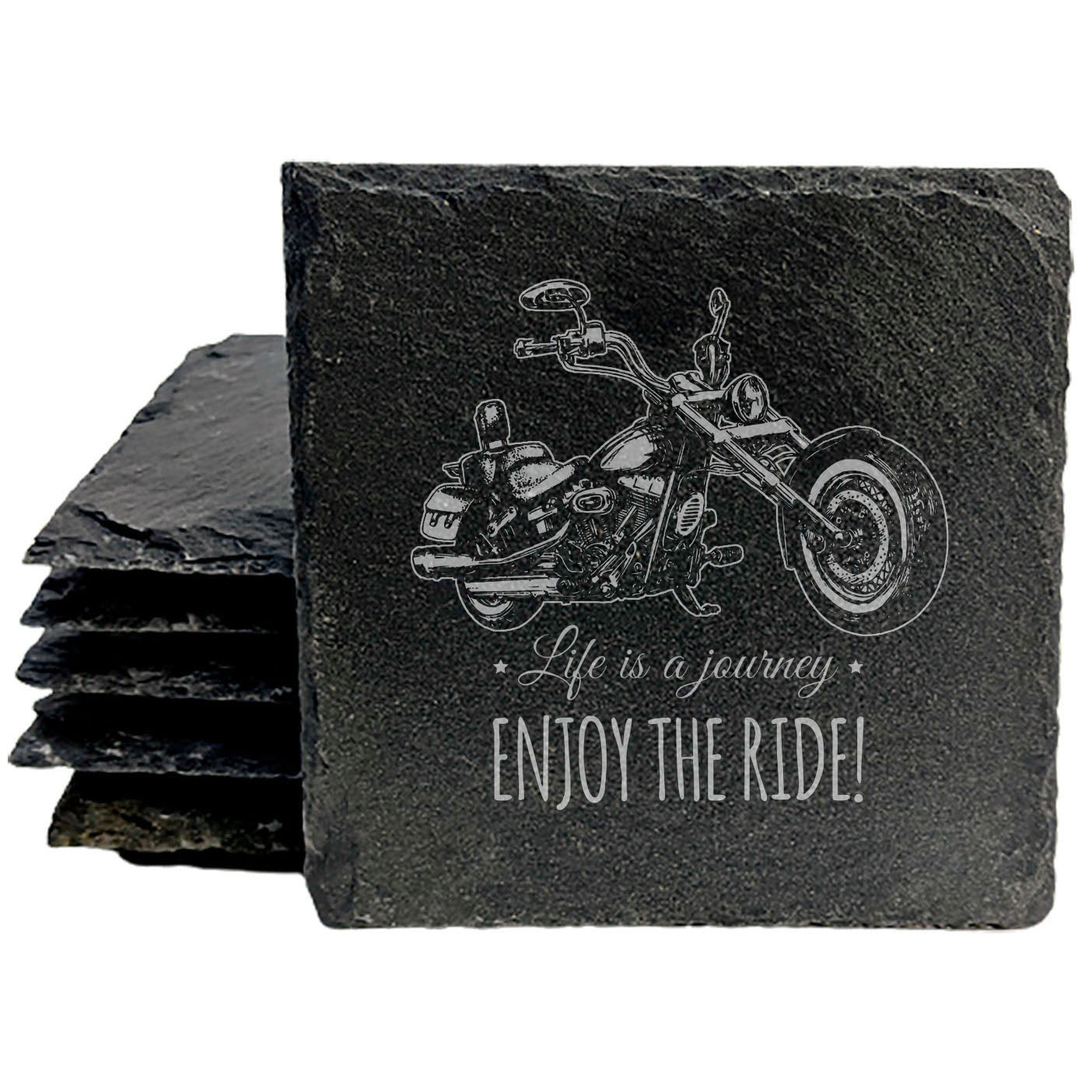 Coast in Style: Rustic Slate Coasters with Motorcycle Design