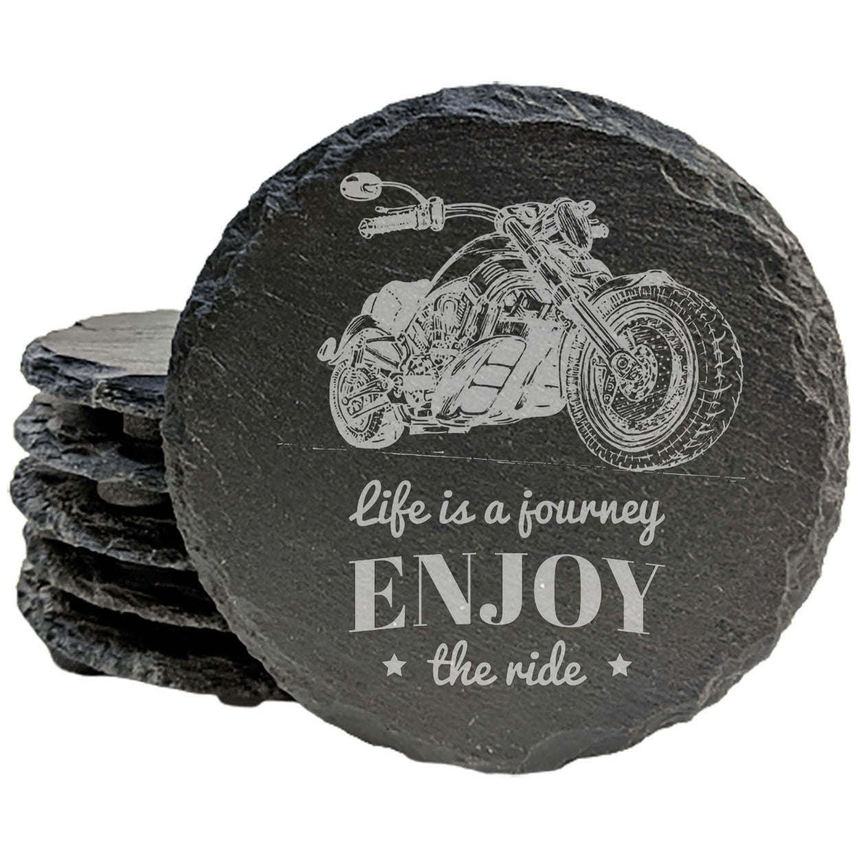 The Open Road Awaits: Motorcycle Coasters with Inspirational Quote