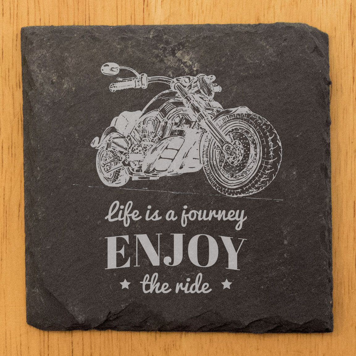 The Open Road Awaits: Motorcycle Coasters with Inspirational Quote