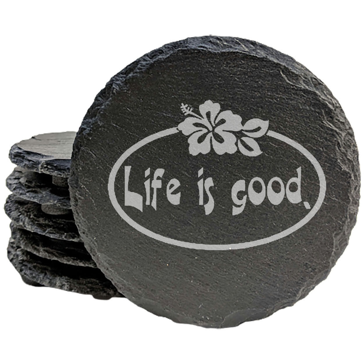 Life is Good: Tropical Floral Coasters on Rustic Slate