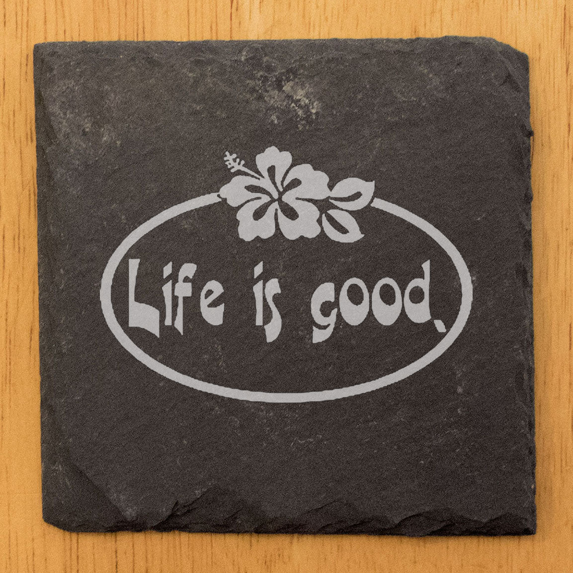 Life is Good: Tropical Floral Coasters on Rustic Slate