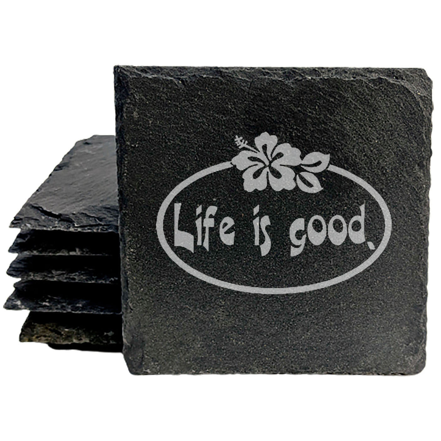 Life is Good: Tropical Floral Coasters on Rustic Slate