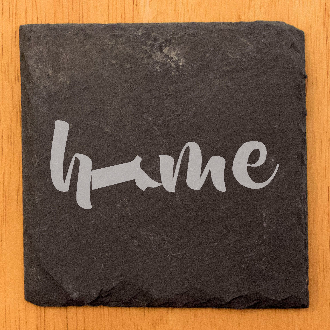 Rustic Slate Coasters Set of 4 - Laser Etched 'Home' Design with Massachusetts State - Perfect Gift for Holidays, Birthdays, Housewarming - 4" Round/Square - Made in Oregon, USA - Natural Edge