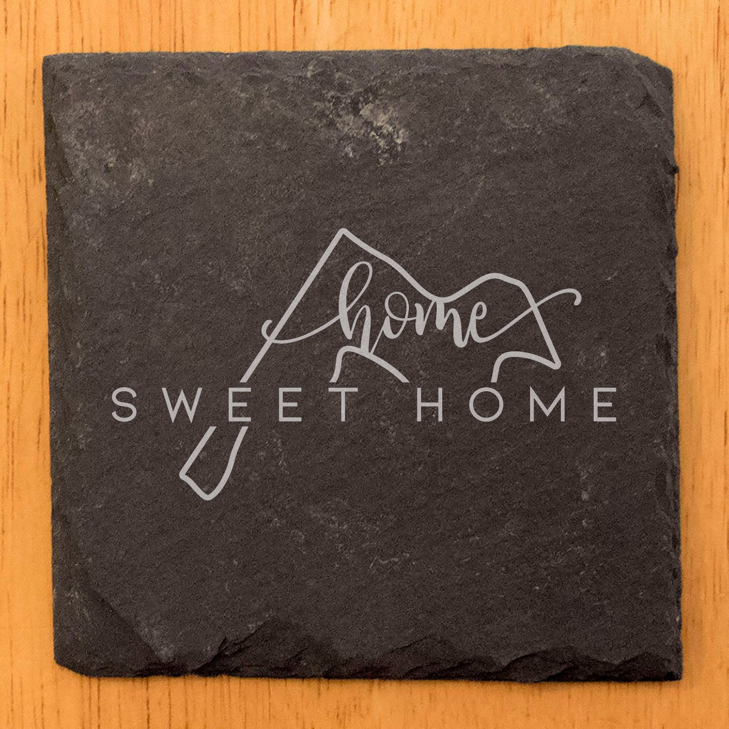 Rustic Slate Coasters Set of 4, Round 4" with Maryland 'Home Sweet Home' Design, Perfect Gift for Holidays, Birthdays, Housewarming, She-Shed, Man Cave, Made in Oregon, USA, Natural Chipped Edge