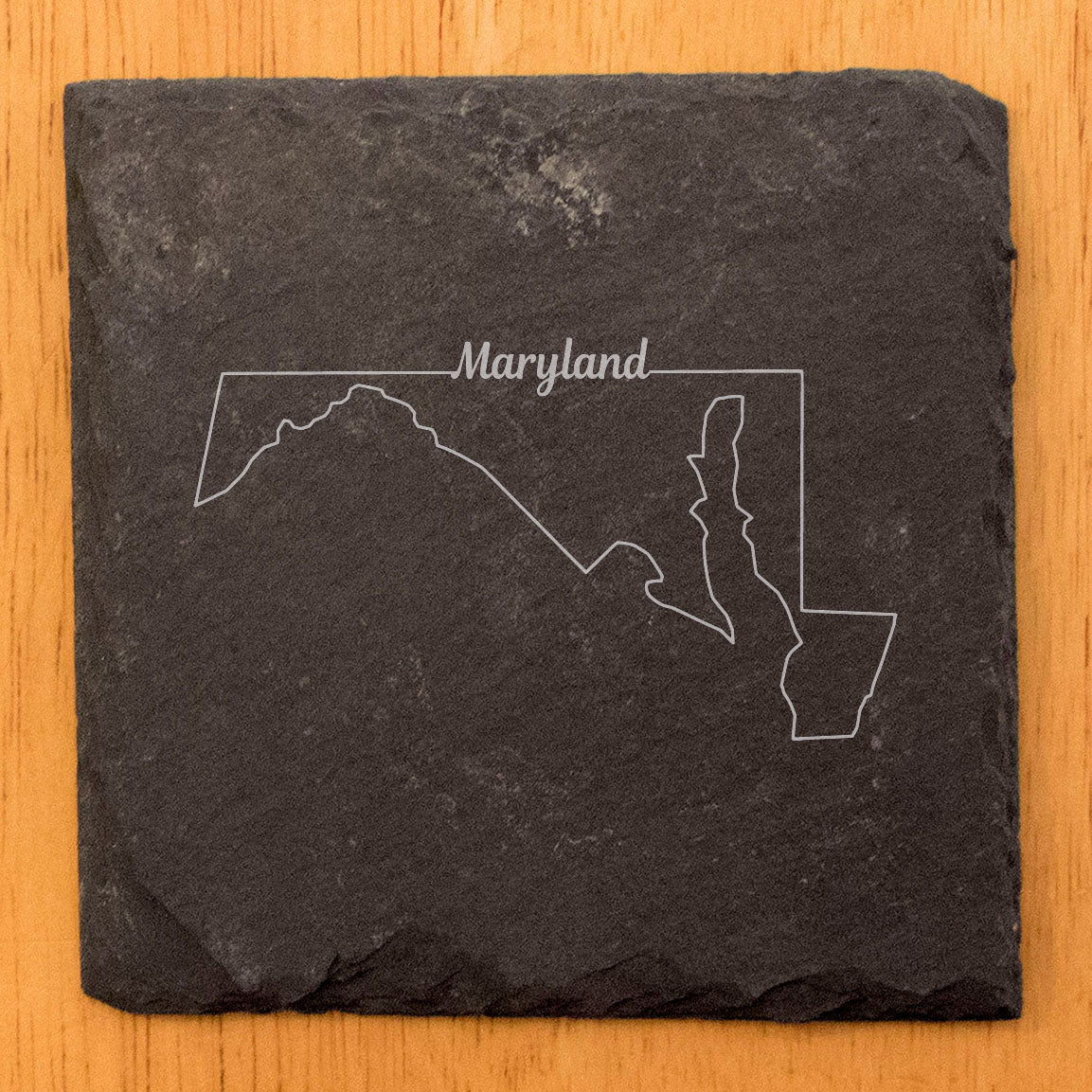 Rustic Slate Coasters Set of 4, Round 4" with Maryland State Outline Design, Perfect for Holidays, Birthdays, Housewarming Gifts, Made in Oregon, USA, Natural Chipped Edge, Rubber Feet