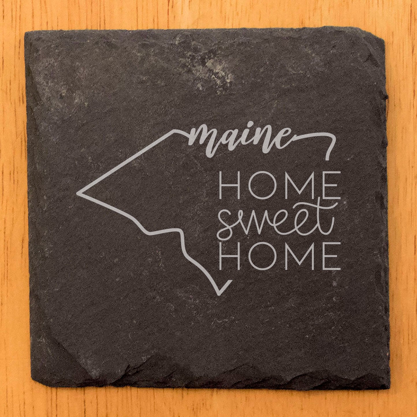 Rustic Slate Coasters Set of 4, Round 4" with Maine Outline & 'Home Sweet Home' Design, Perfect Gift for Holidays, Birthdays, Housewarming, She-Shed, Man Cave, Made in Oregon, USA