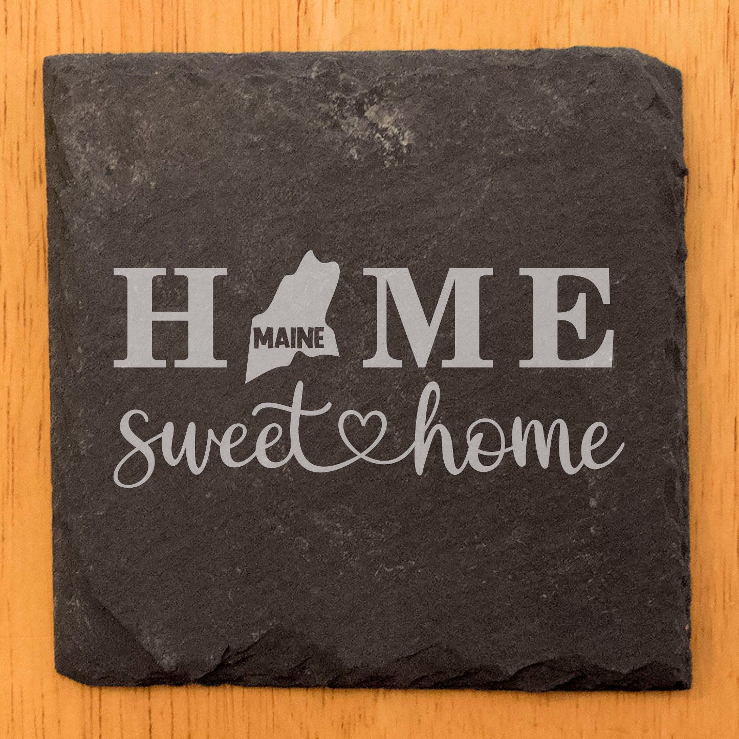 Rustic Slate Coasters Set of 4 - 4" Round, Laser Etched 'HOME SWEET HOME' Design, Perfect Gift for Holidays, Birthdays, Housewarming, She-Shed, Man Cave - Made in Oregon, USA by Small Business