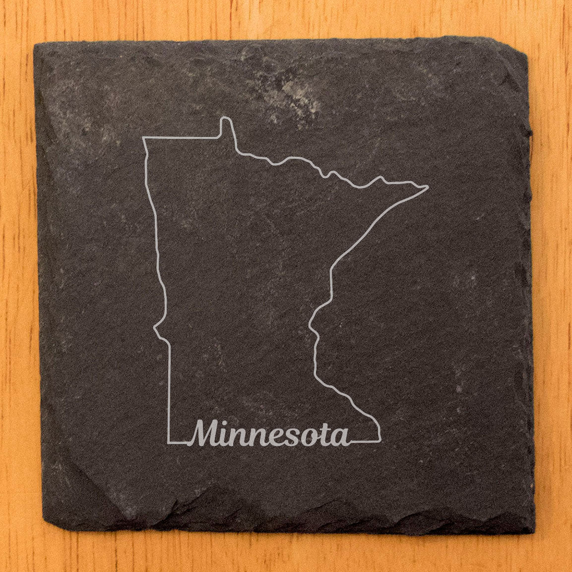 Rustic Slate Coasters Set of 4 - Laser Etched Minnesota Design, 4" Round, Natural Chipped Edge, Rubber Feet, - Perfect for Holidays, Birthdays, Housewarming - Made in Oregon, USA
