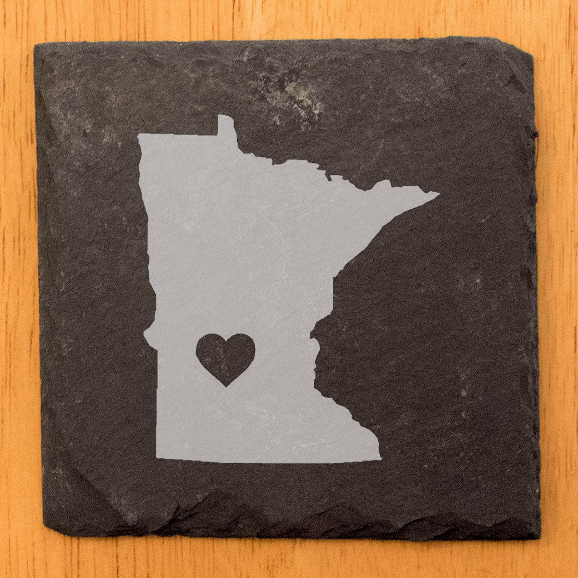 Rustic Slate Coasters Set of 4 - Minnesota Heart Design, 4" Round, Natural Chipped Edge, Rubber Feet, - Perfect for Holidays, Birthdays, Housewarming - Made in Oregon, USA