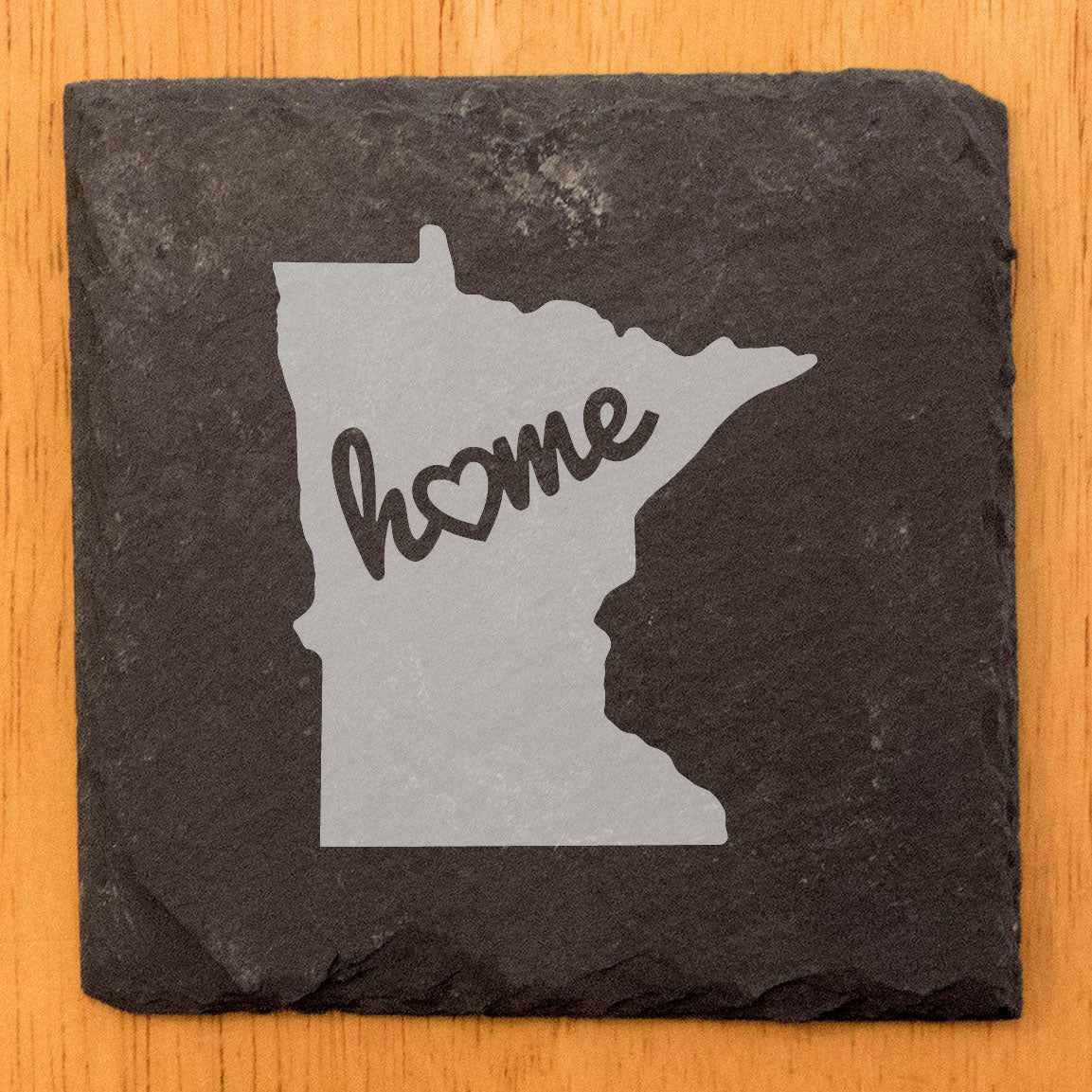 Rustic Slate Coasters Set of 4, Round 4" with Minnesota 'Home' Heart Design, Perfect for Holidays, Birthdays, Housewarming Gifts, She-Shed or Man Cave, Made in Oregon, USA, Natural Chipped Edge