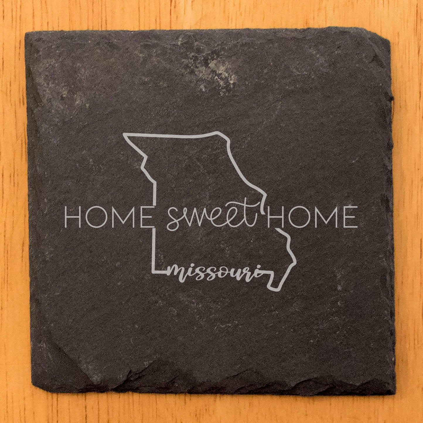 Rustic Slate Coasters Set of 4, Round 4" with 'Home Sweet Home' Missouri Design, Perfect Gift for Holidays, Birthdays, Housewarming, She-Shed, Man Cave, Made in Oregon, USA, Natural Chipped Edge