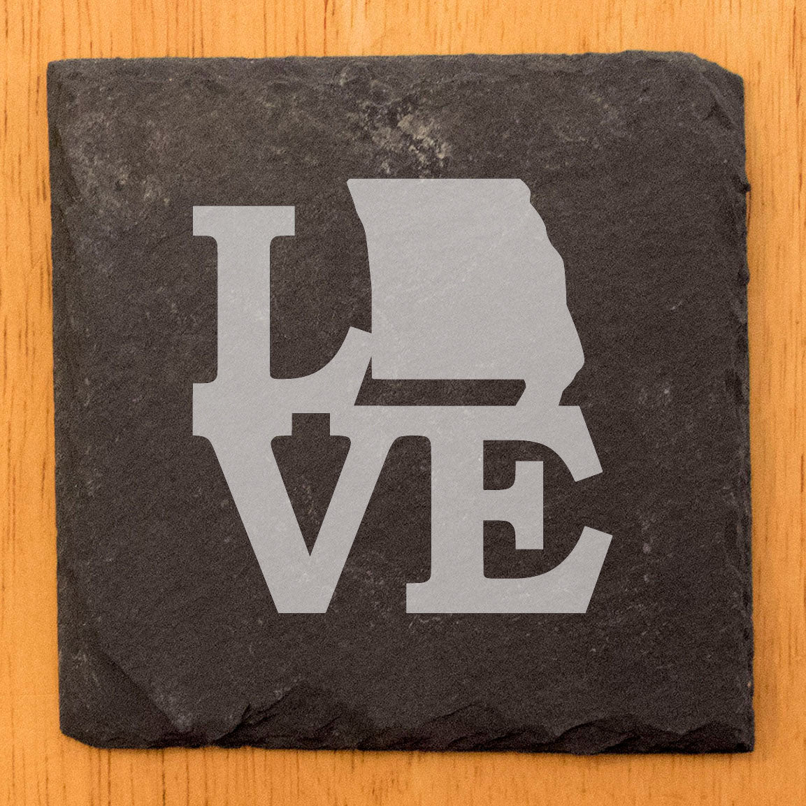 Rustic Slate Coasters Set of 4, Round 4" with 'LOVE' Missouri Design, Natural Chipped Edge, Rubber Feet, , Perfect for Holidays, Birthdays, Housewarming, Made in Oregon, USA