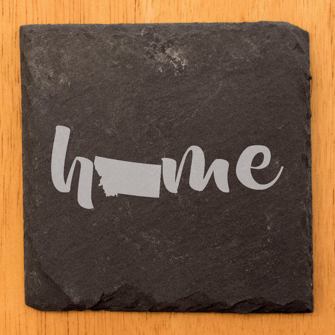 Rustic Slate Coasters Set of 4 - Laser Etched 'Home' Design with Montana State - Perfect Gift for Holidays, Birthdays, Housewarming - 4" Round/Square - Made in Oregon, USA - Natural Chipped Edge