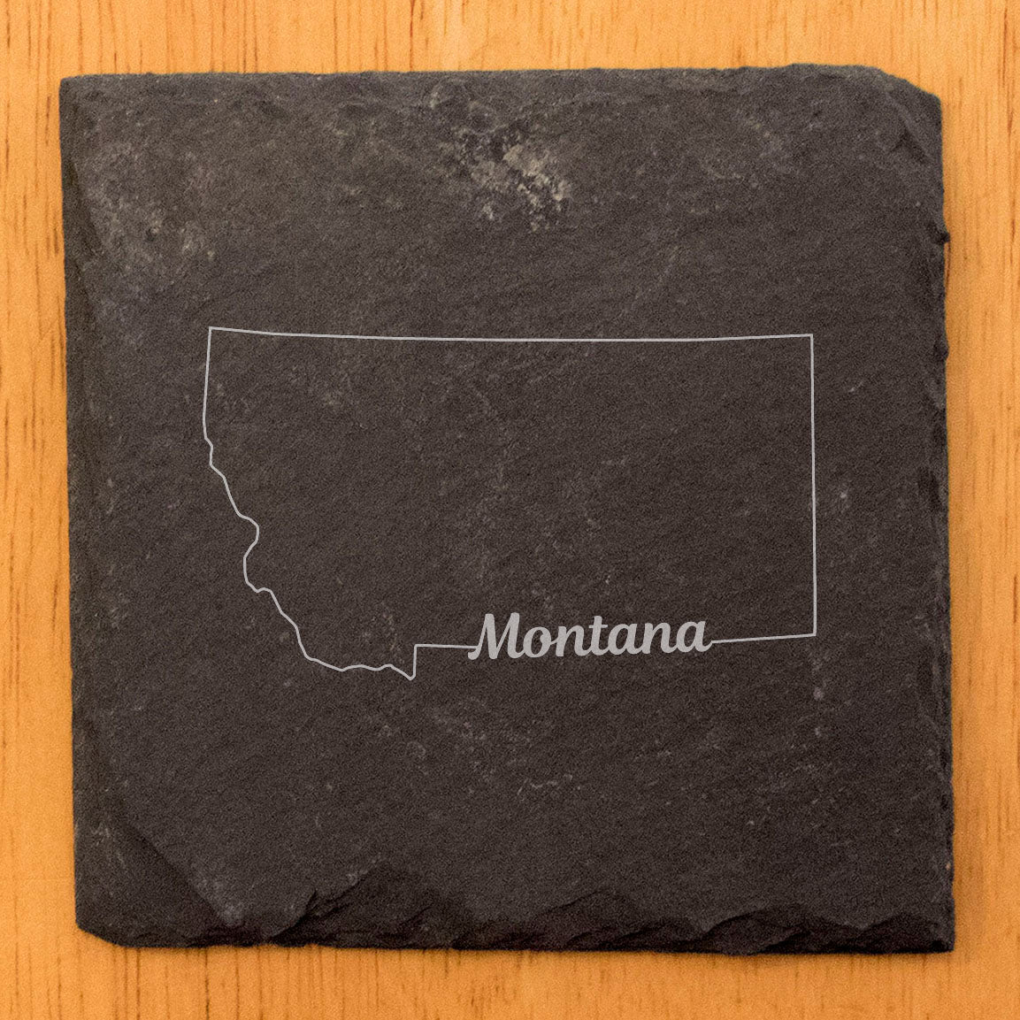 Rustic Slate Coasters Set of 4, Round 4" with Montana State Outline Design, Perfect for Holidays, Birthdays, Housewarming Gifts, She-Shed or Man Cave, Made in Oregon, USA, Natural Chipped Edge