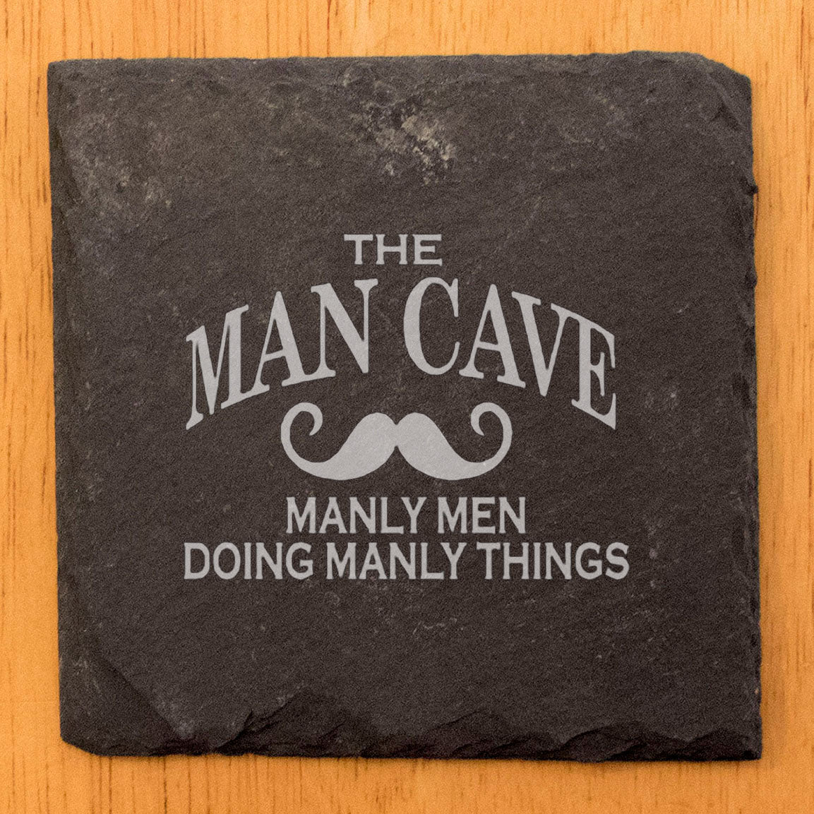 The Man Cave - Manly Men Doing Manly Things Coasters, Hilarious Mustache Coasters for Men
