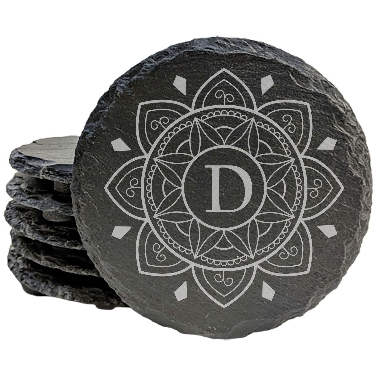 Find Your Ohm: Personalized Round Mandala Monogram Coasters