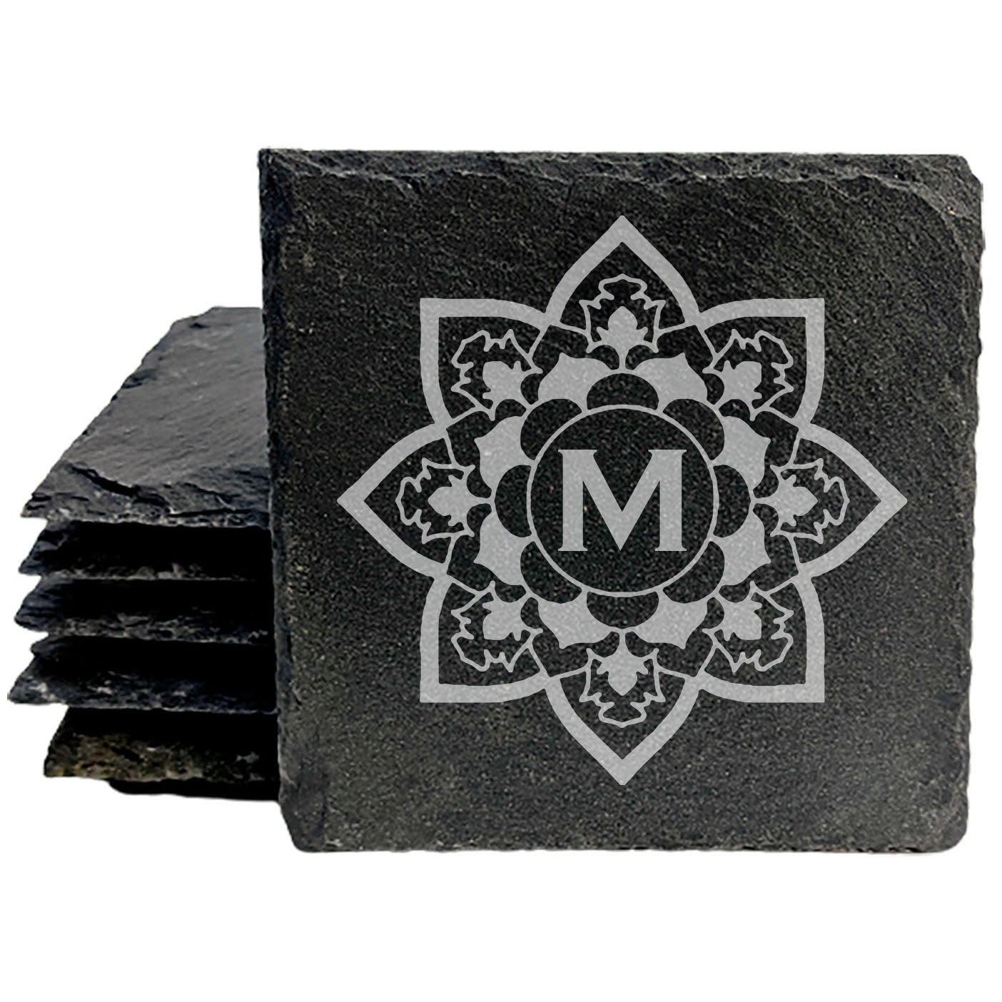 Bloom & Rest: Personalized Floral Mandala Monogram Coasters