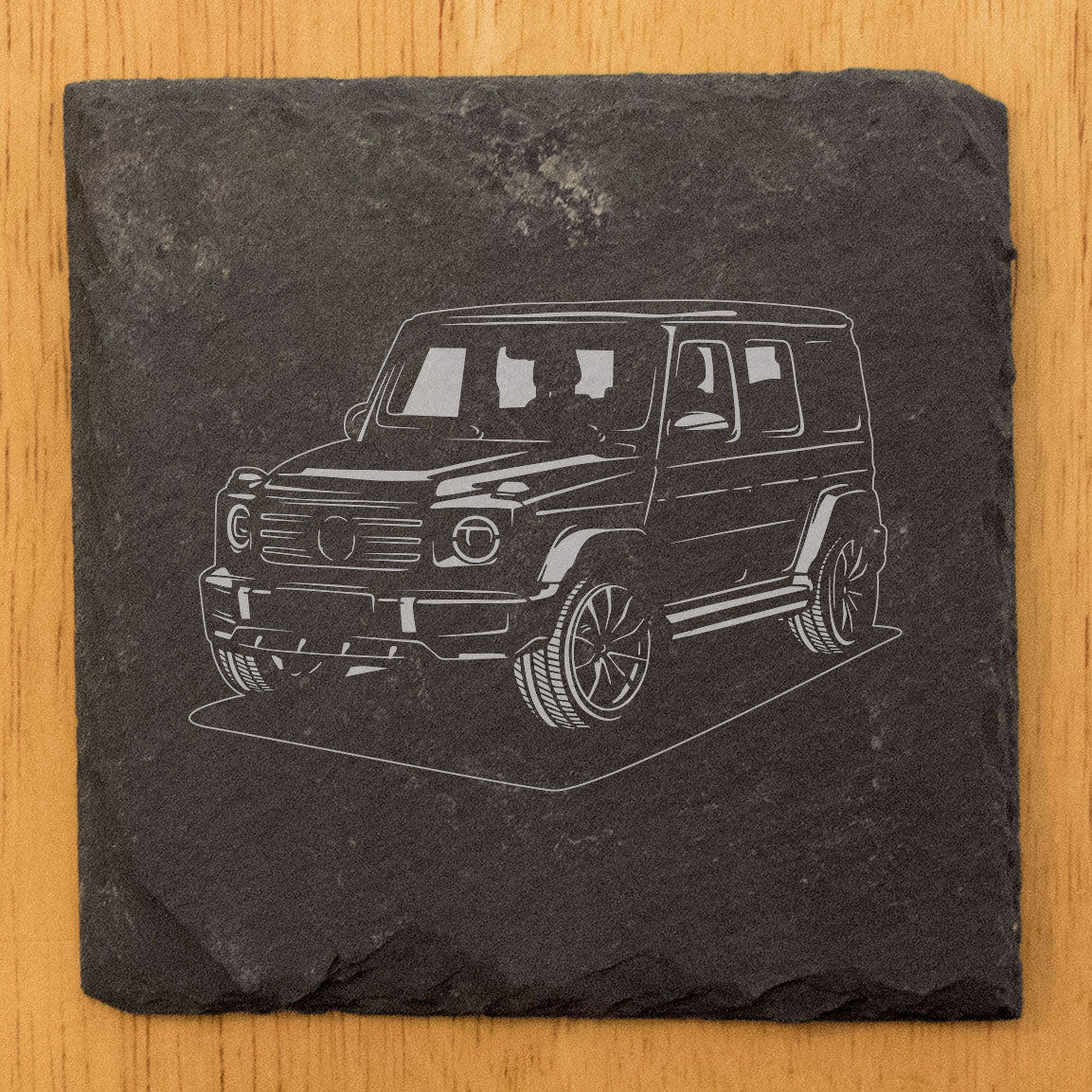 Mercedes G350 Design Rustic Gray Slate Coasters Set of 4 - Laser Etched, Natural Chipped Edge, Rubber Feet - Perfect Gift for Holidays, Birthdays, Housewarming - Made in Oregon USA by Small Business