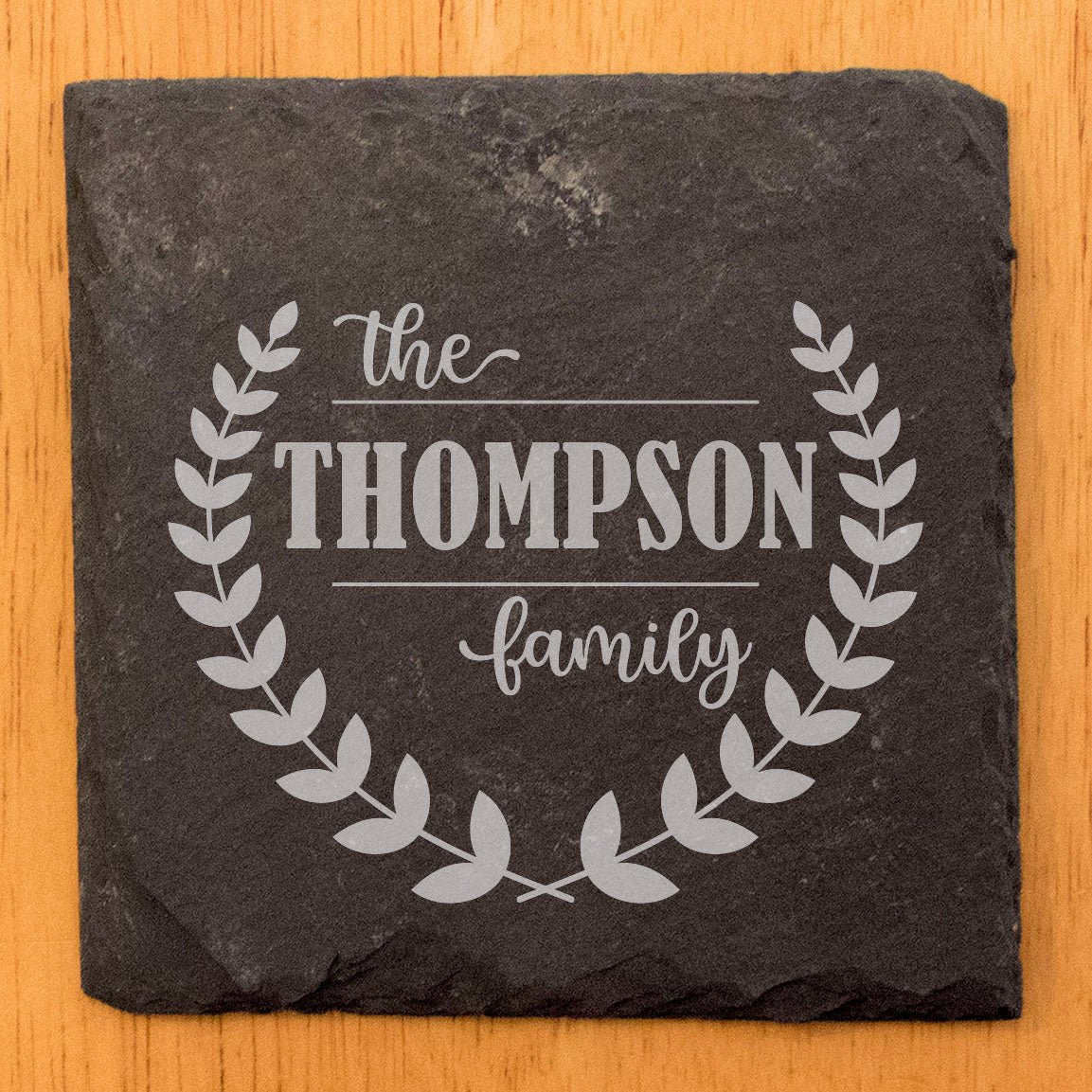 Rustic Slate Coasters with Family Monogram | Crossed Branches Design | All-Occasion