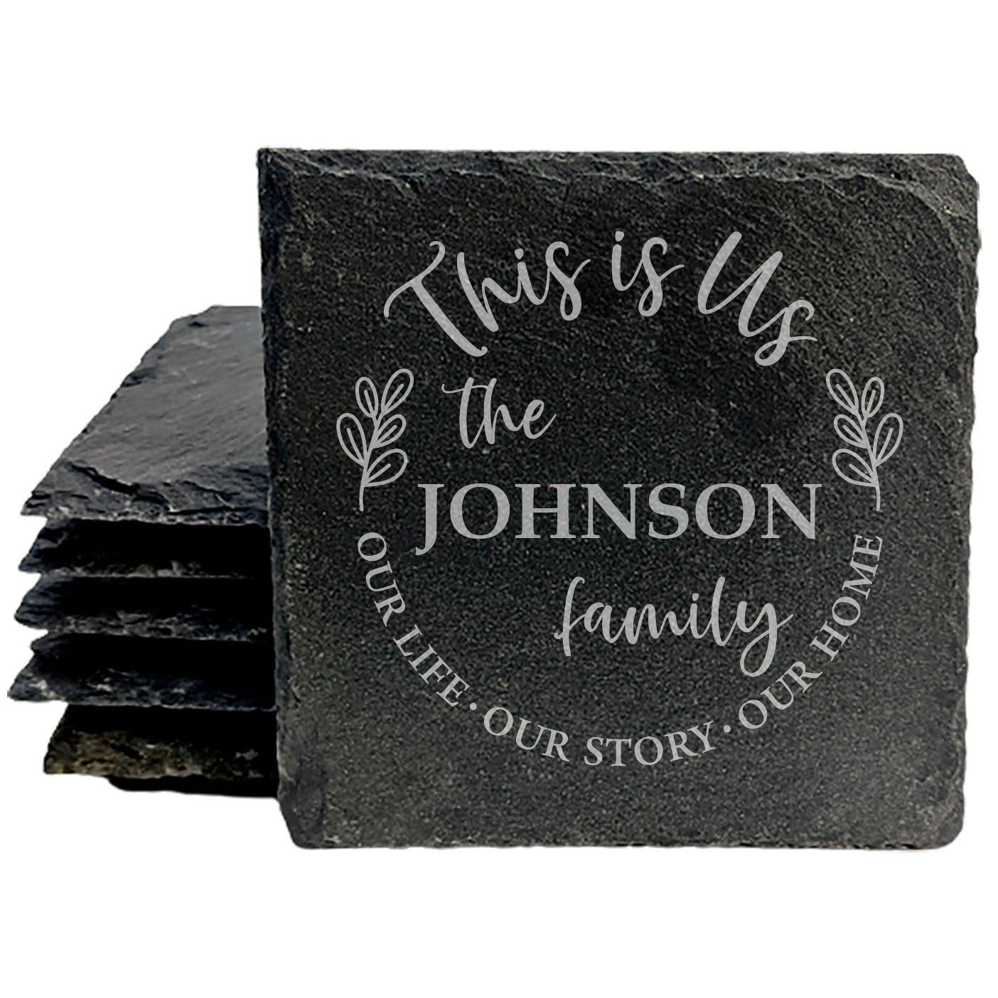 Personalized Monogram Coasters, Natural Slate Stone Coaster Set, Birthday, Wedding Or Anniversary Gift, Customized Rustic Coasters, Drink Coasters