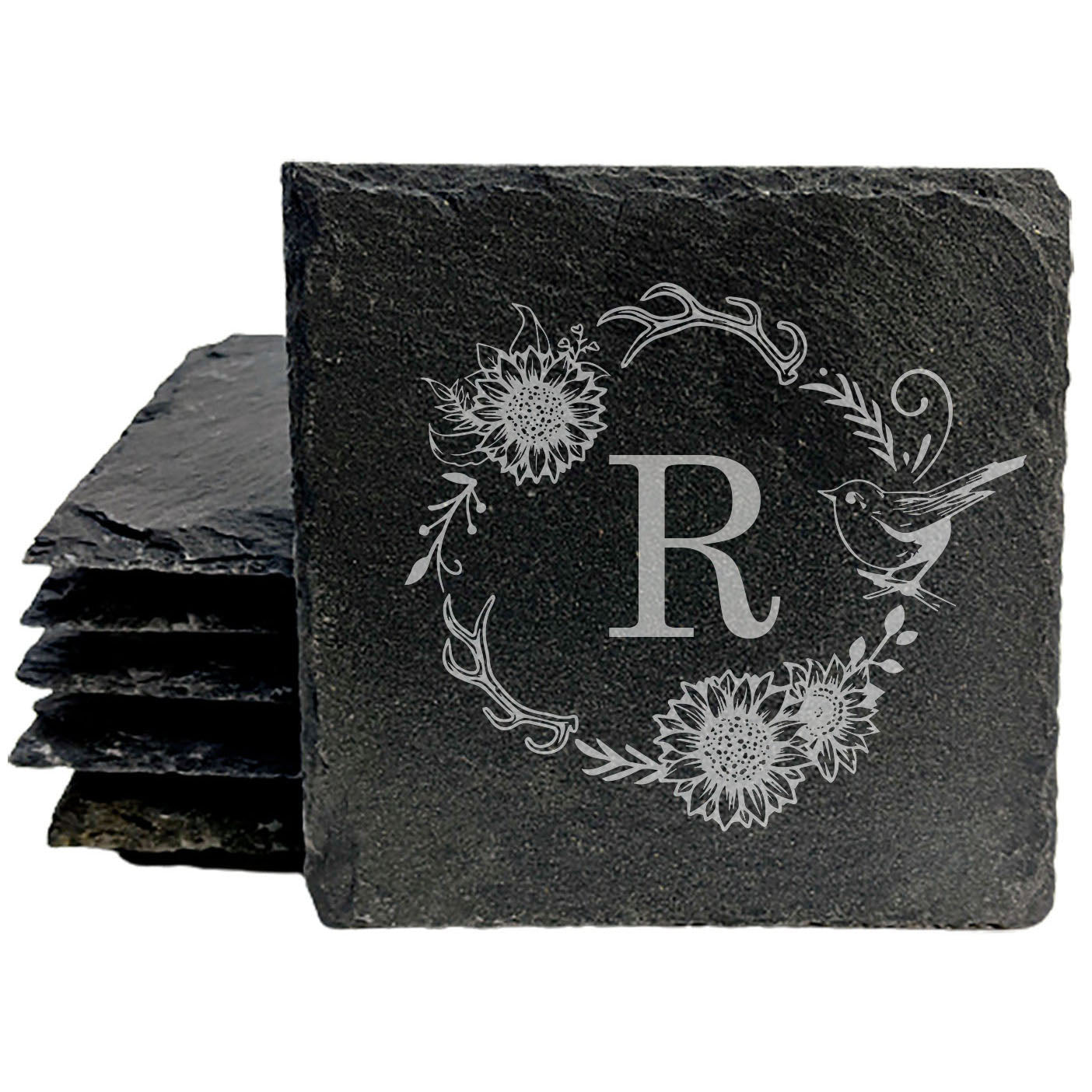 Personalized Monogram Coasters, Natural Slate Stone Coaster Set, Birthday, Wedding Or Anniversary Gift, Customized Rustic Coasters, Drink Coasters