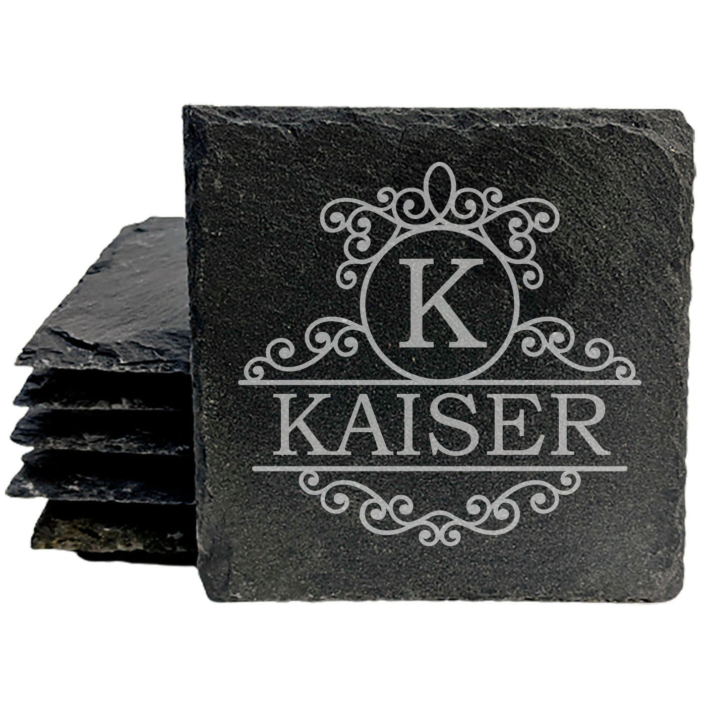 Personalized Monogram Coasters, Natural Slate Stone Coaster Set, Birthday, Wedding Or Anniversary Gift, Customized Rustic Coasters, Drink Coasters