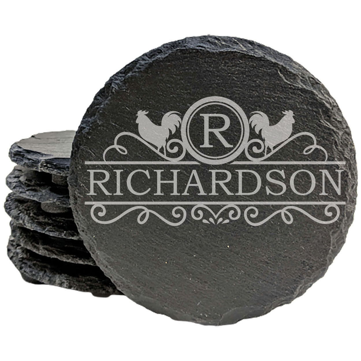 Personalized Monogram Coasters, Natural Slate Stone Coaster Set, Birthday, Wedding Or Anniversary Gift, Customized Rustic Coasters, Drink Coasters