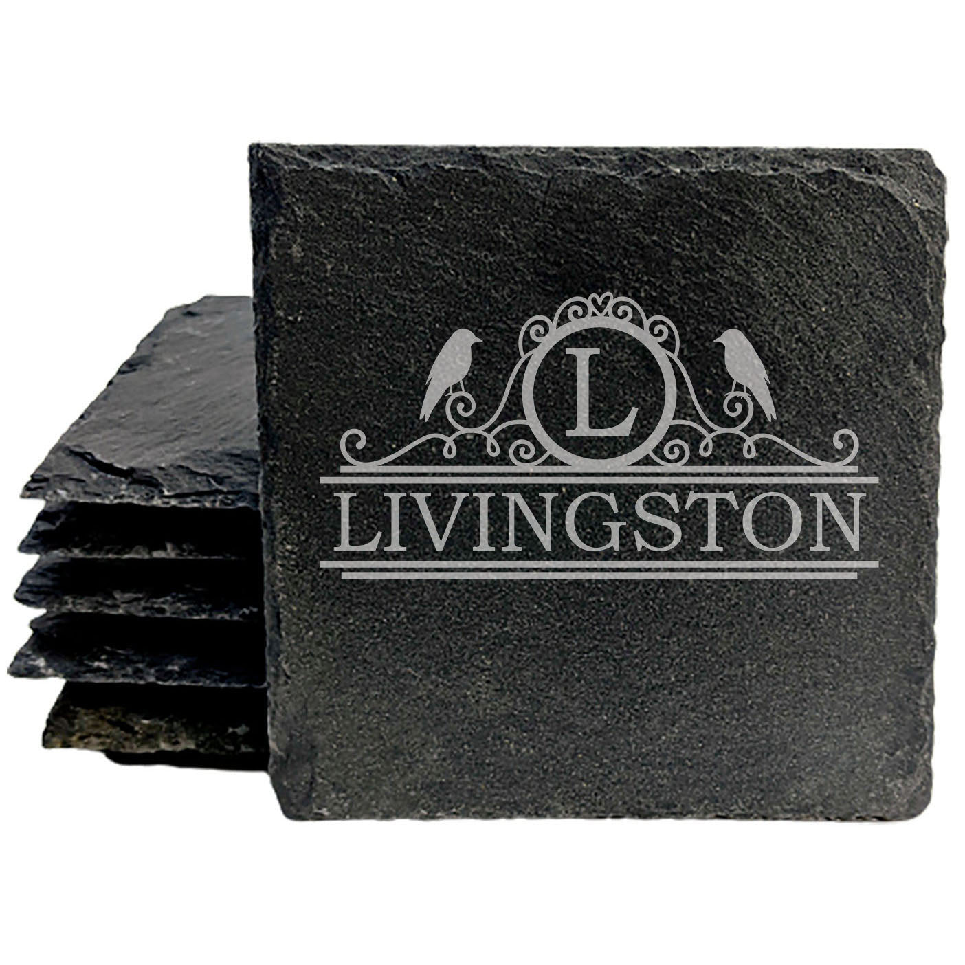 Personalized Monogram Coasters, Natural Slate Stone Coaster Set, Birthday, Wedding Or Anniversary Gift, Customized Rustic Coasters, Drink Coasters