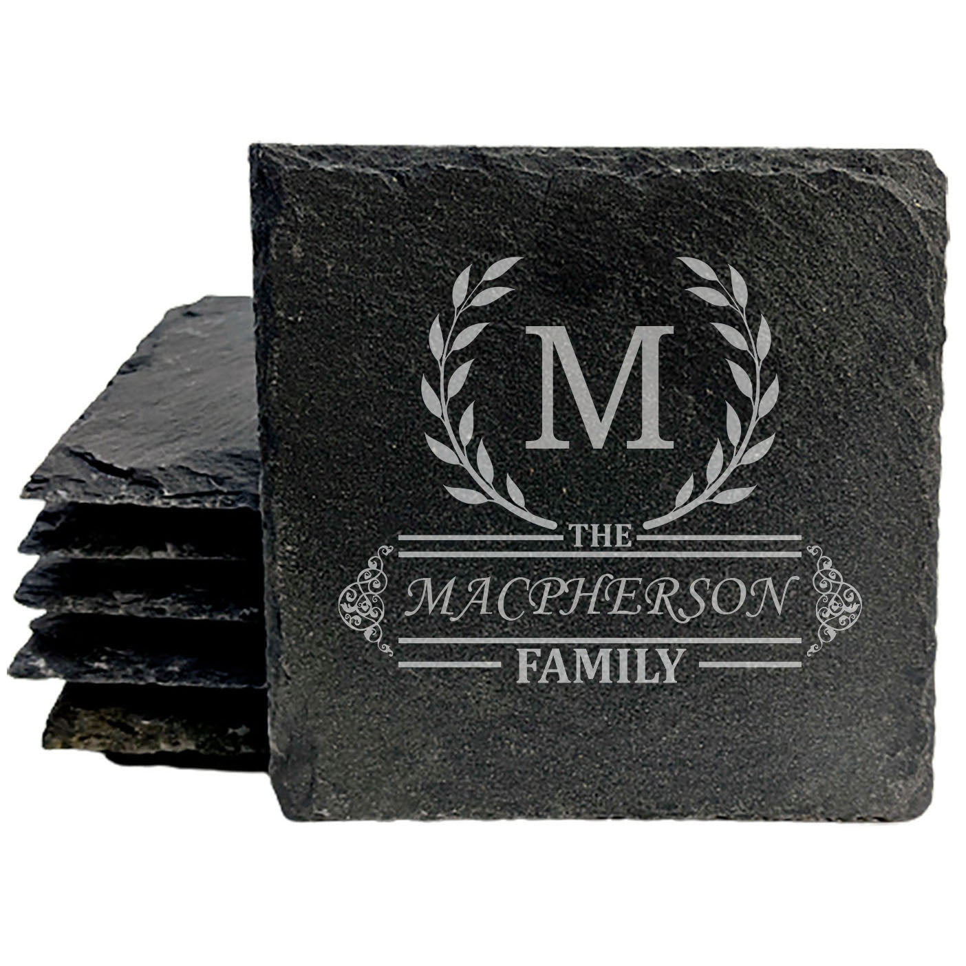 Personalized Monogram Coasters, Natural Slate Stone Coaster Set, Birthday, Wedding Or Anniversary Gift, Customized Rustic Coasters, Drink Coasters
