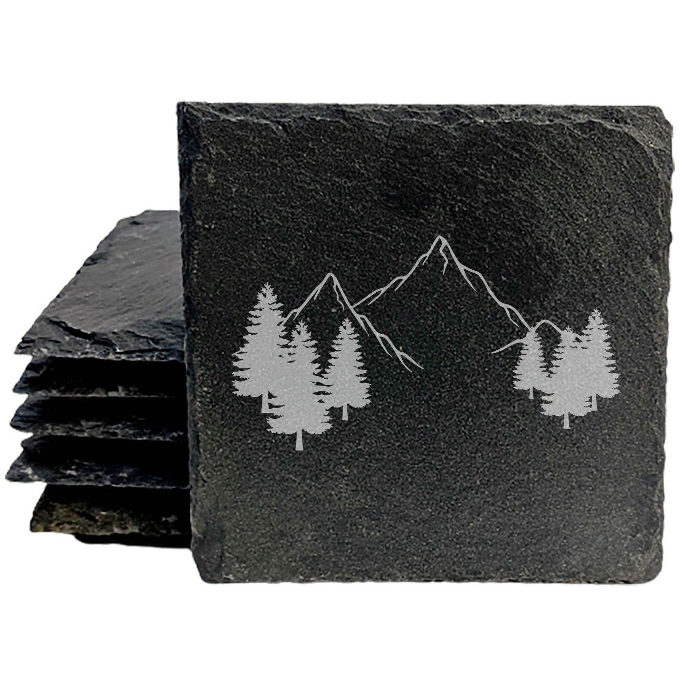 "Mountain Majesty" Slate Coasters with Stunning Mountain Scene Design - Perfect for Home and Office Decor and Protection of Surfaces, available in square or round Coasters