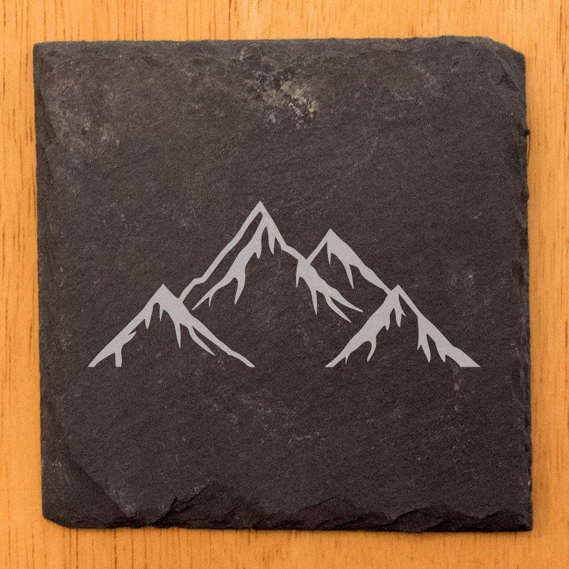 "Mountain Majesty" Slate Coasters with Stunning Mountain Scene Design - Perfect for Home and Office Decor and Protection of Surfaces, available in square or round Coasters