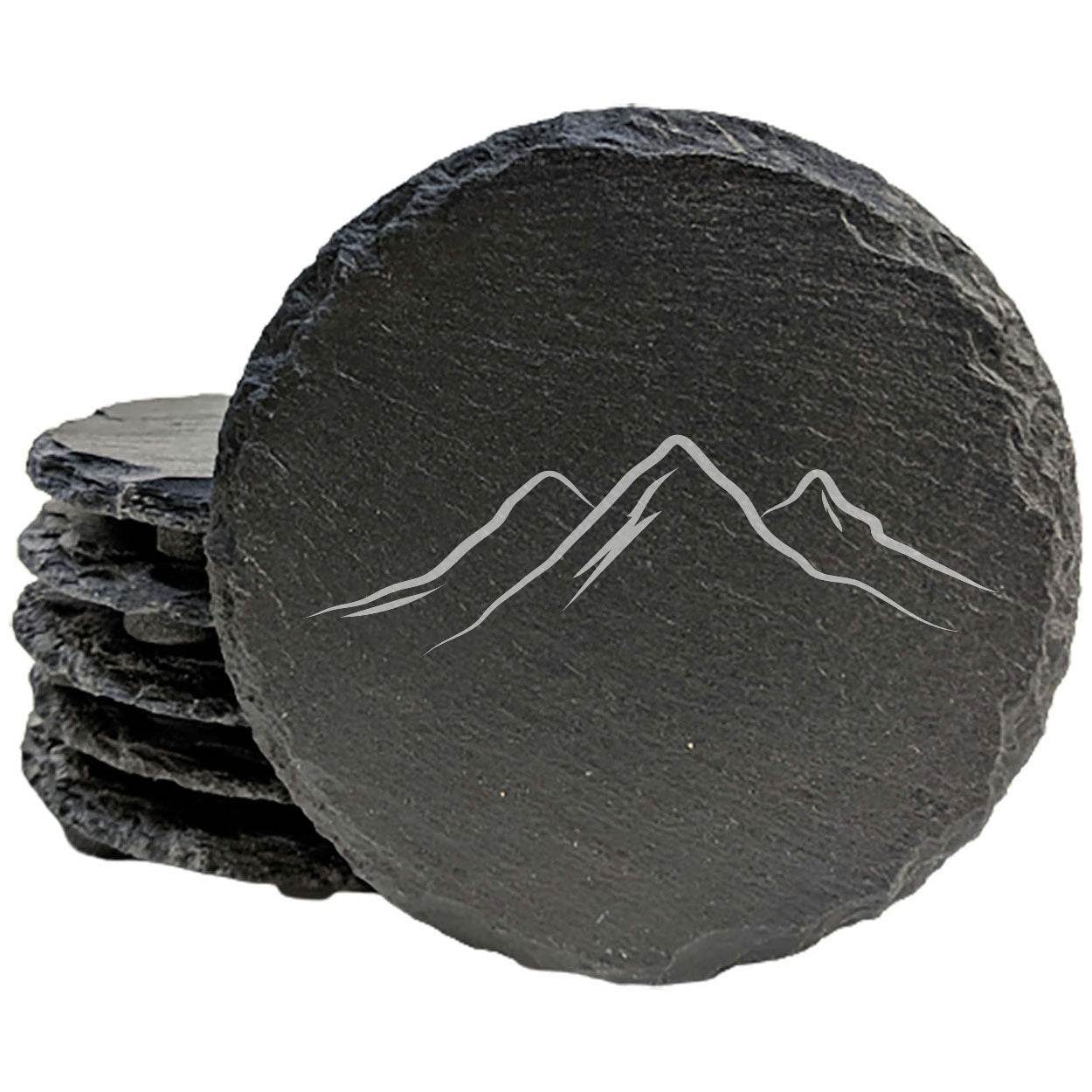"Mountain Majesty" Slate Coasters with Stunning Mountain Scene Design - Perfect for Home and Office Decor and Protection of Surfaces, available in square or round Coasters