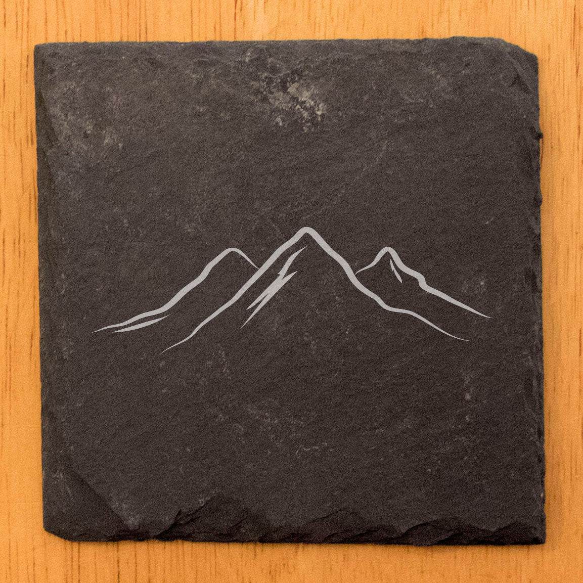 "Mountain Majesty" Slate Coasters with Stunning Mountain Scene Design - Perfect for Home and Office Decor and Protection of Surfaces, available in square or round Coasters
