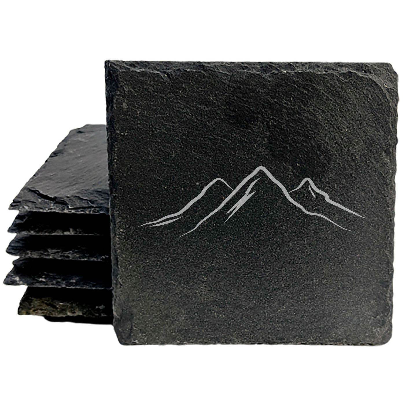 "Mountain Majesty" Slate Coasters with Stunning Mountain Scene Design - Perfect for Home and Office Decor and Protection of Surfaces, available in square or round Coasters