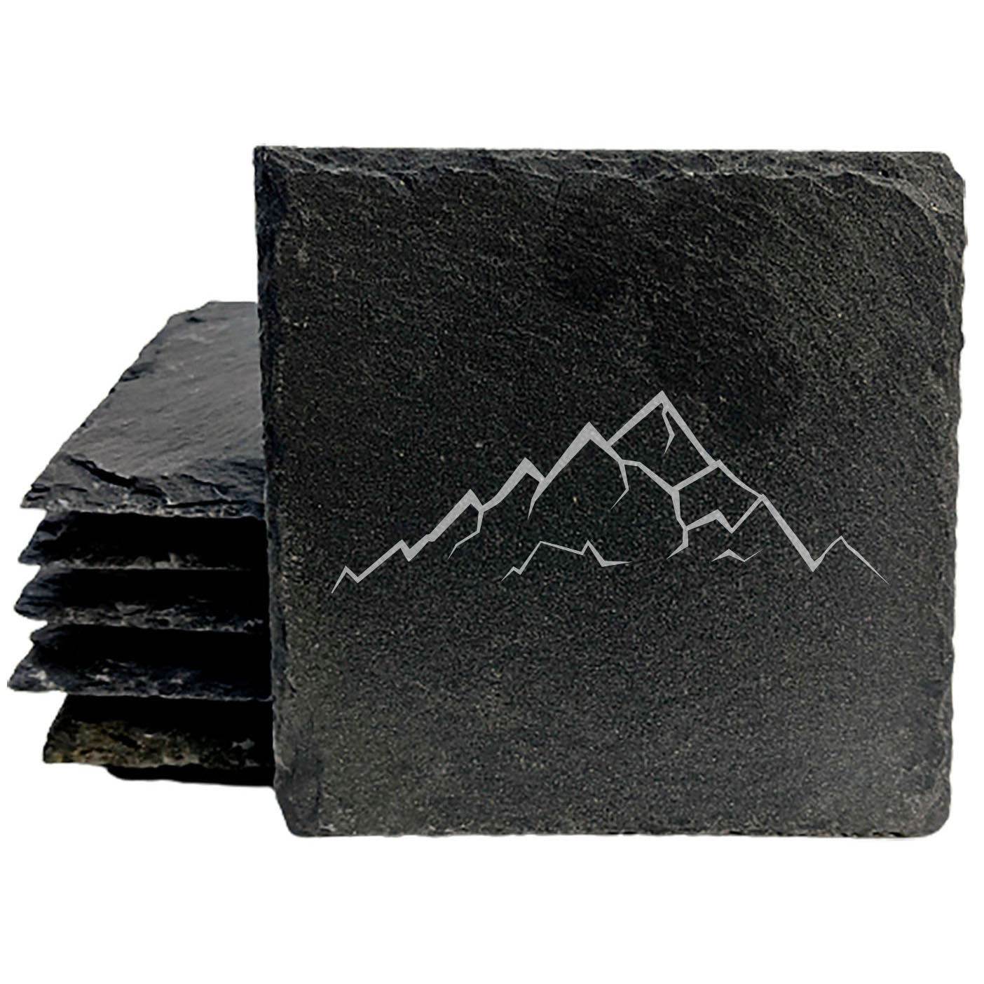 "Mountain Majesty" Slate Coasters with Stunning Mountain Scene Design - Perfect for Home and Office Decor and Protection of Surfaces, available in square or round Coasters