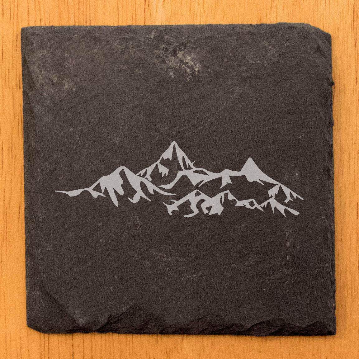 "Mountain Majesty" Slate Coasters with Stunning Mountain Scene Design - Perfect for Home and Office Decor and Protection of Surfaces, available in square or round Coasters