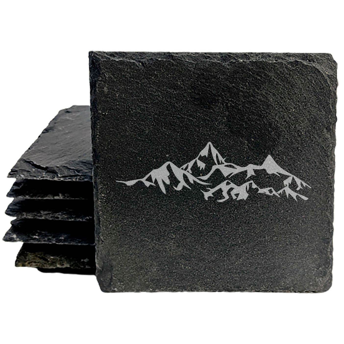 "Mountain Majesty" Slate Coasters with Stunning Mountain Scene Design - Perfect for Home and Office Decor and Protection of Surfaces, available in square or round Coasters