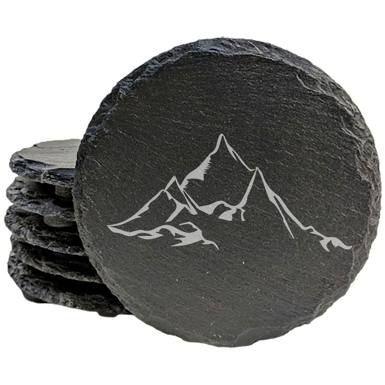 "Mountain Majesty" Slate Coasters with Stunning Mountain Scene Design - Perfect for Home and Office Decor and Protection of Surfaces, available in square or round Coasters