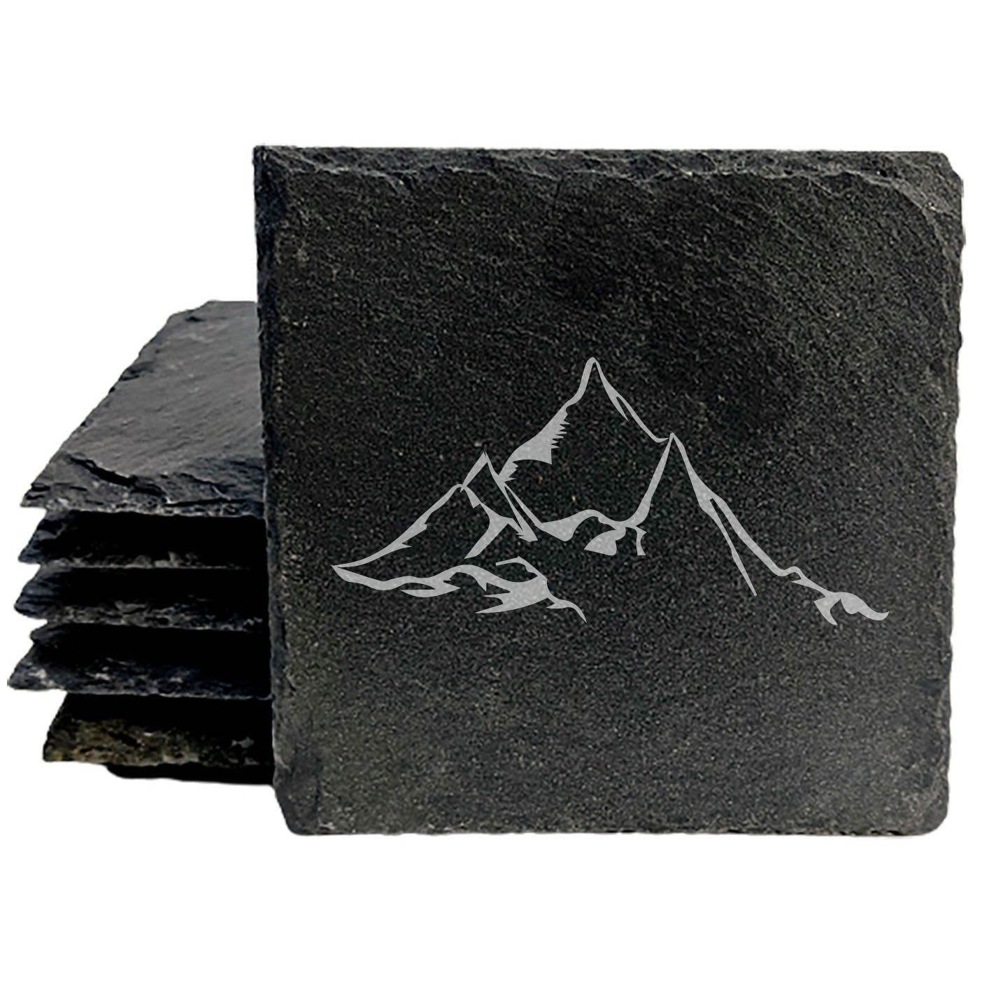 "Mountain Majesty" Slate Coasters with Stunning Mountain Scene Design - Perfect for Home and Office Decor and Protection of Surfaces, available in square or round Coasters