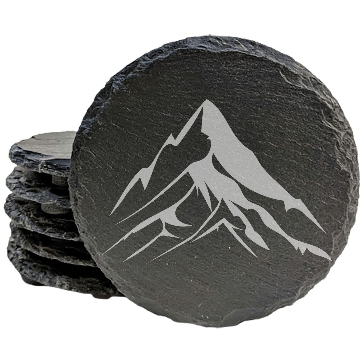 "Mountain Majesty" Slate Coasters with Stunning Mountain Scene Design - Perfect for Home and Office Decor and Protection of Surfaces, available in square or round Coasters