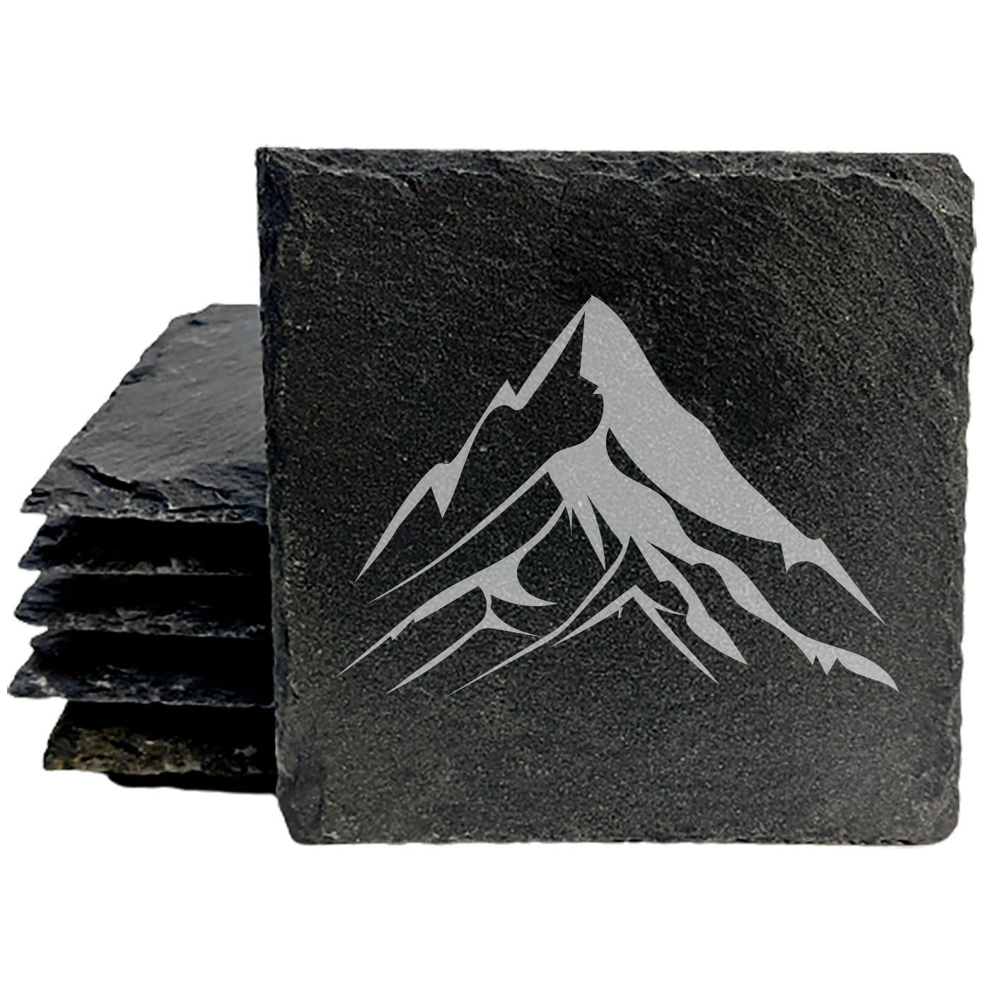 "Mountain Majesty" Slate Coasters with Stunning Mountain Scene Design - Perfect for Home and Office Decor and Protection of Surfaces, available in square or round Coasters