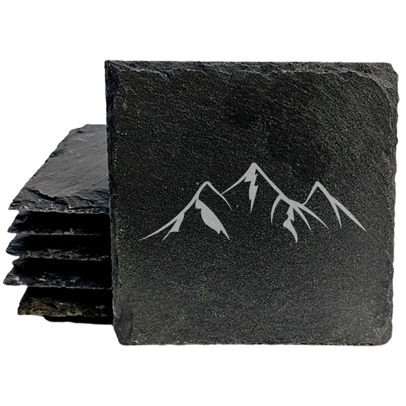 "Mountain Majesty" Slate Coasters with Stunning Mountain Scene Design - Perfect for Home and Office Decor and Protection of Surfaces, available in square or round Coasters