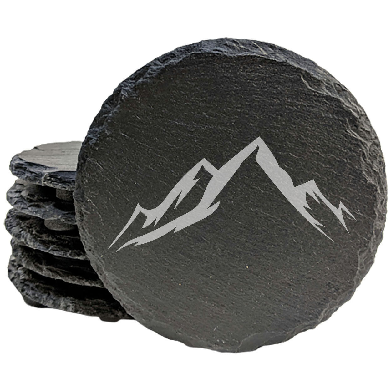 "Mountain Majesty" Slate Coasters with Stunning Mountain Scene Design - Perfect for Home and Office Decor and Protection of Surfaces, available in square or round Coasters