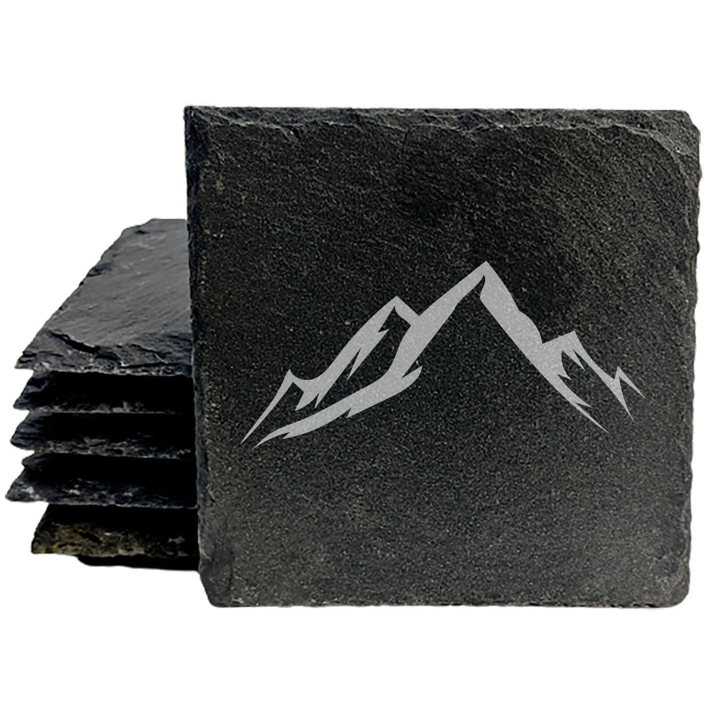 "Mountain Majesty" Slate Coasters with Stunning Mountain Scene Design - Perfect for Home and Office Decor and Protection of Surfaces, available in square or round Coasters