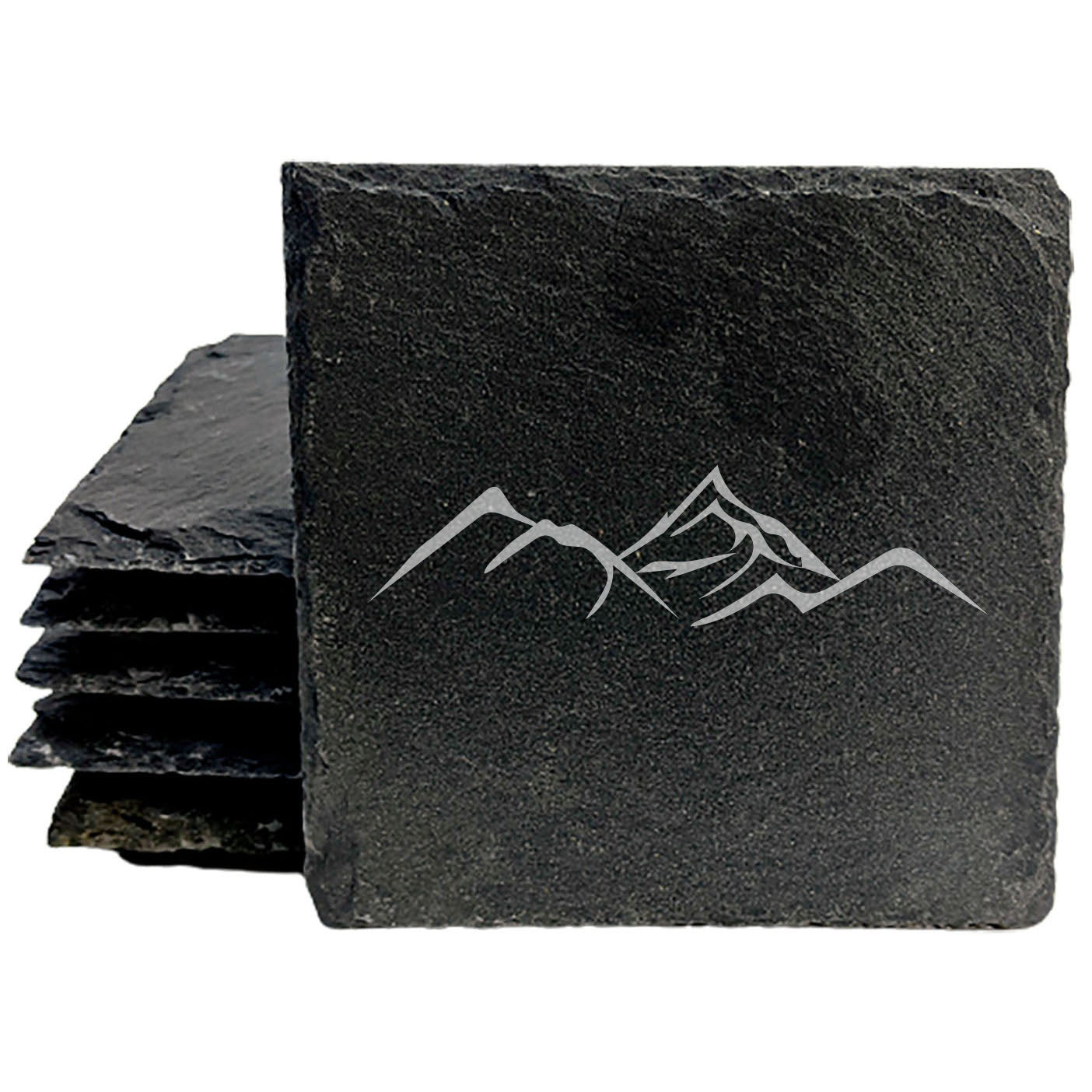 "Mountain Majesty" Slate Coasters with Stunning Mountain Scene Design - Perfect for Home and Office Decor and Protection of Surfaces, available in square or round Coasters