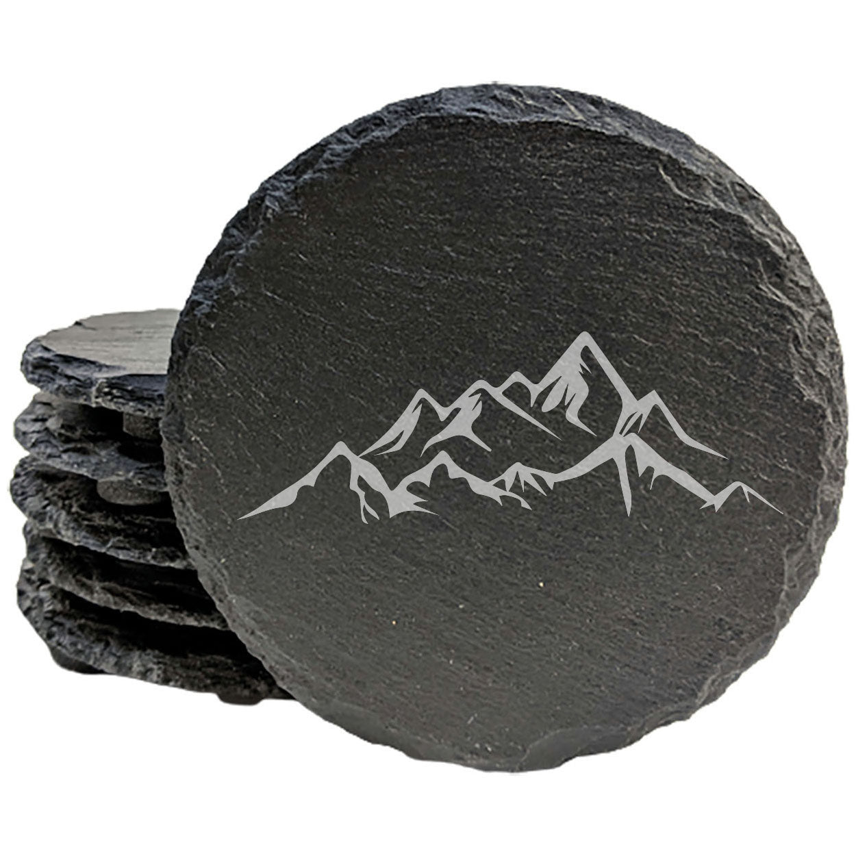 "Mountain Majesty" Slate Coasters with Stunning Mountain Scene Design - Perfect for Home and Office Decor and Protection of Surfaces, available in square or round Coasters