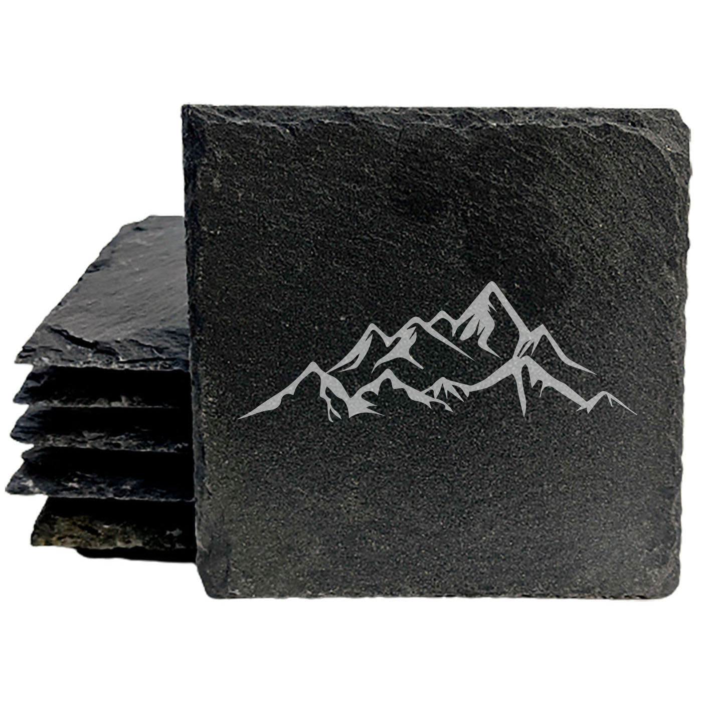 "Mountain Majesty" Slate Coasters with Stunning Mountain Scene Design - Perfect for Home and Office Decor and Protection of Surfaces, available in square or round Coasters