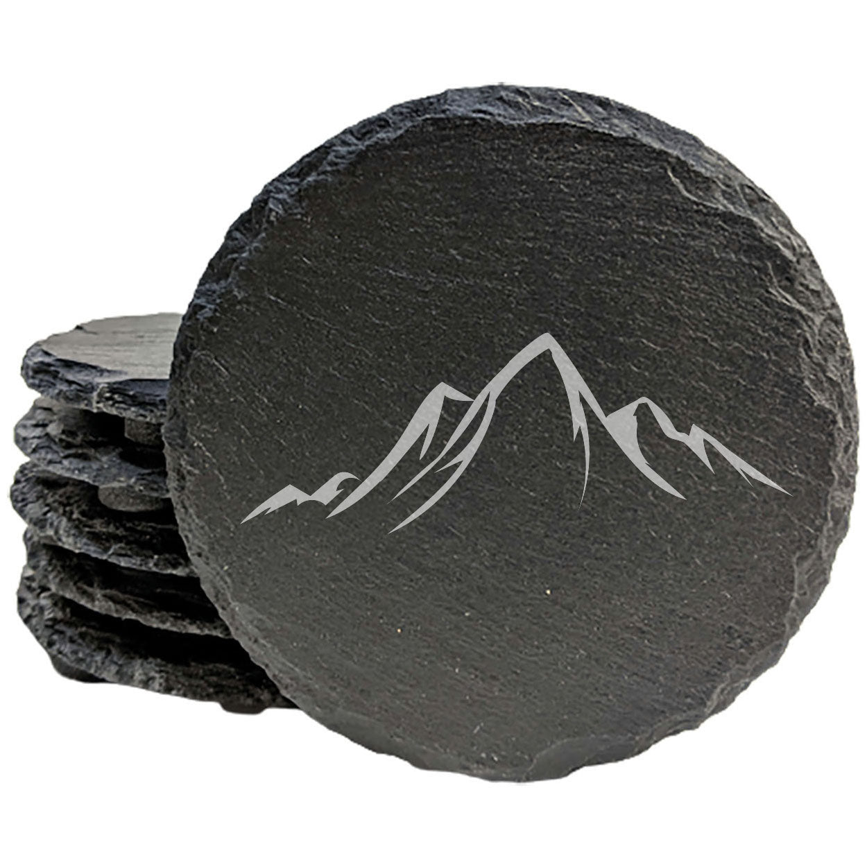 "Mountain Majesty" Slate Coasters with Stunning Mountain Scene Design - Perfect for Home and Office Decor and Protection of Surfaces, available in square or round Coasters