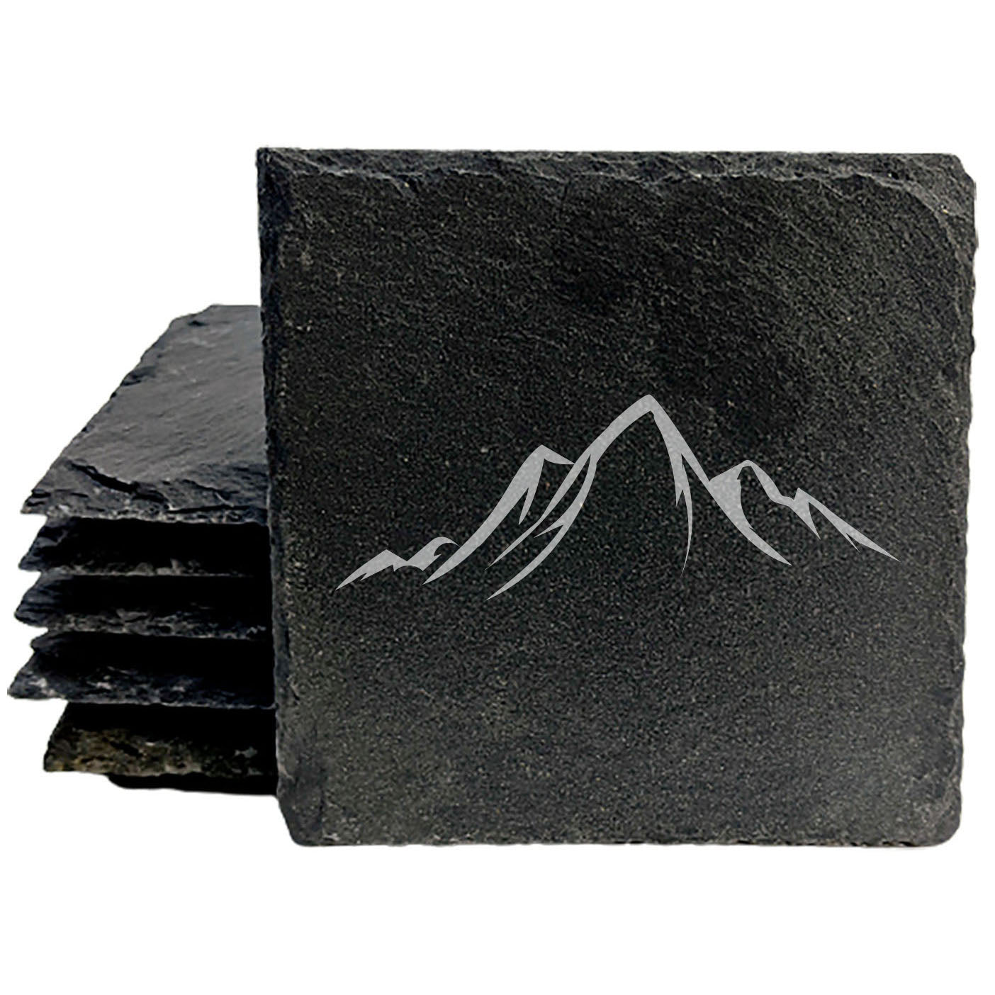 "Mountain Majesty" Slate Coasters with Stunning Mountain Scene Design - Perfect for Home and Office Decor and Protection of Surfaces, available in square or round Coasters
